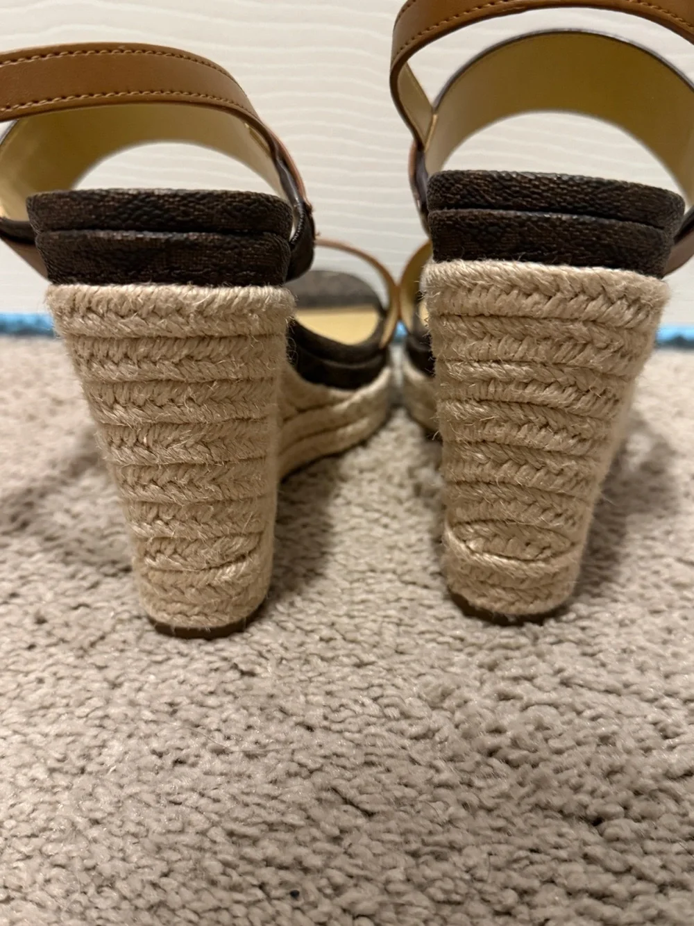 Michael Kors Brown Logo Espadrille Wedge Sandals